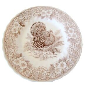 Queen's Myott Factory Archive Thanksgiving Turkey Brown Transferware 8" plate